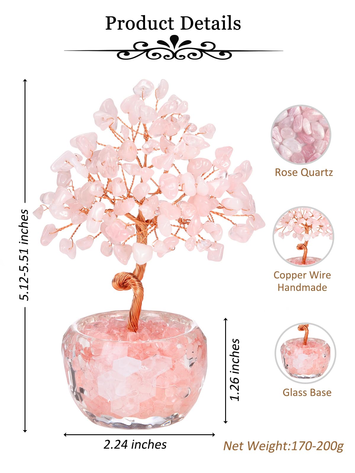 MANIFO Rose Quartz Crystal Tree Crystals Stones Tree with Glass Base Gemstone Tree for Positive Energy Office Decor Fengshui Tree Gift