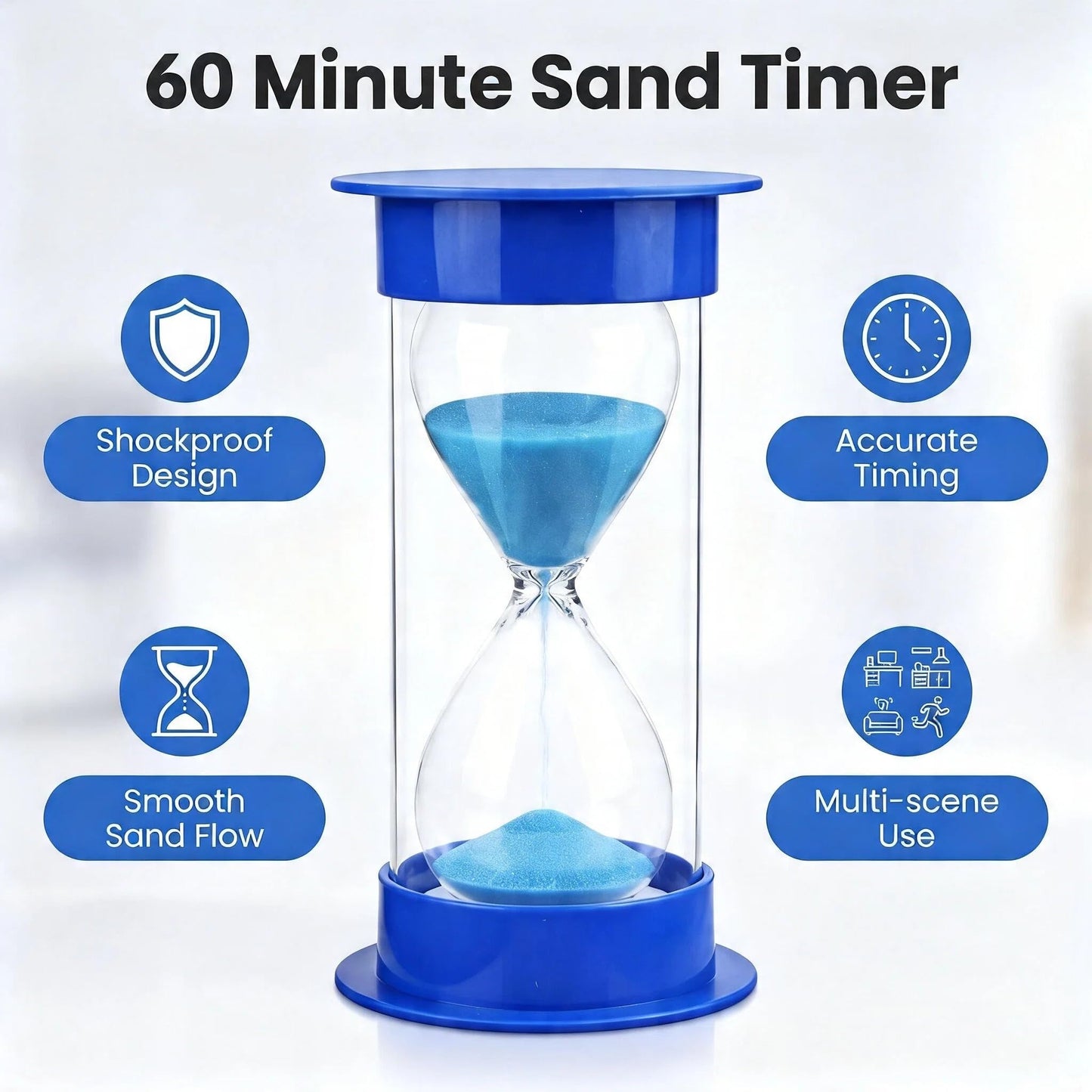 JIEHET 60 Minutes Hourglass Sand Timer, Dual Protection Hour Glass with Sand, Sand Timer for Kids Safety, Sand Clock Watch, Creative Gift, Living Room Office Decorative (Blue)