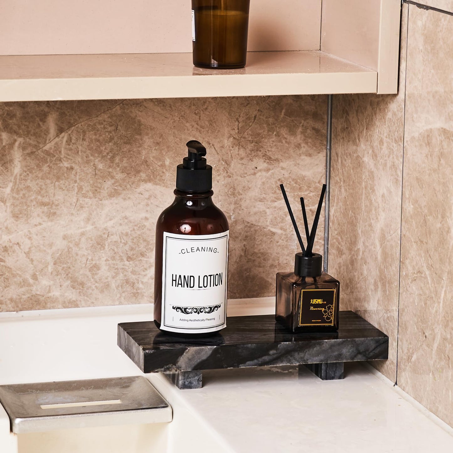 YCROJBK Natural Marble Tray Pedestal Stand, Soap Dispenser Holder, Modern Marble Riser for Decor Display, Soap Pedestal for Bathroom, Kitchen, Home Decor