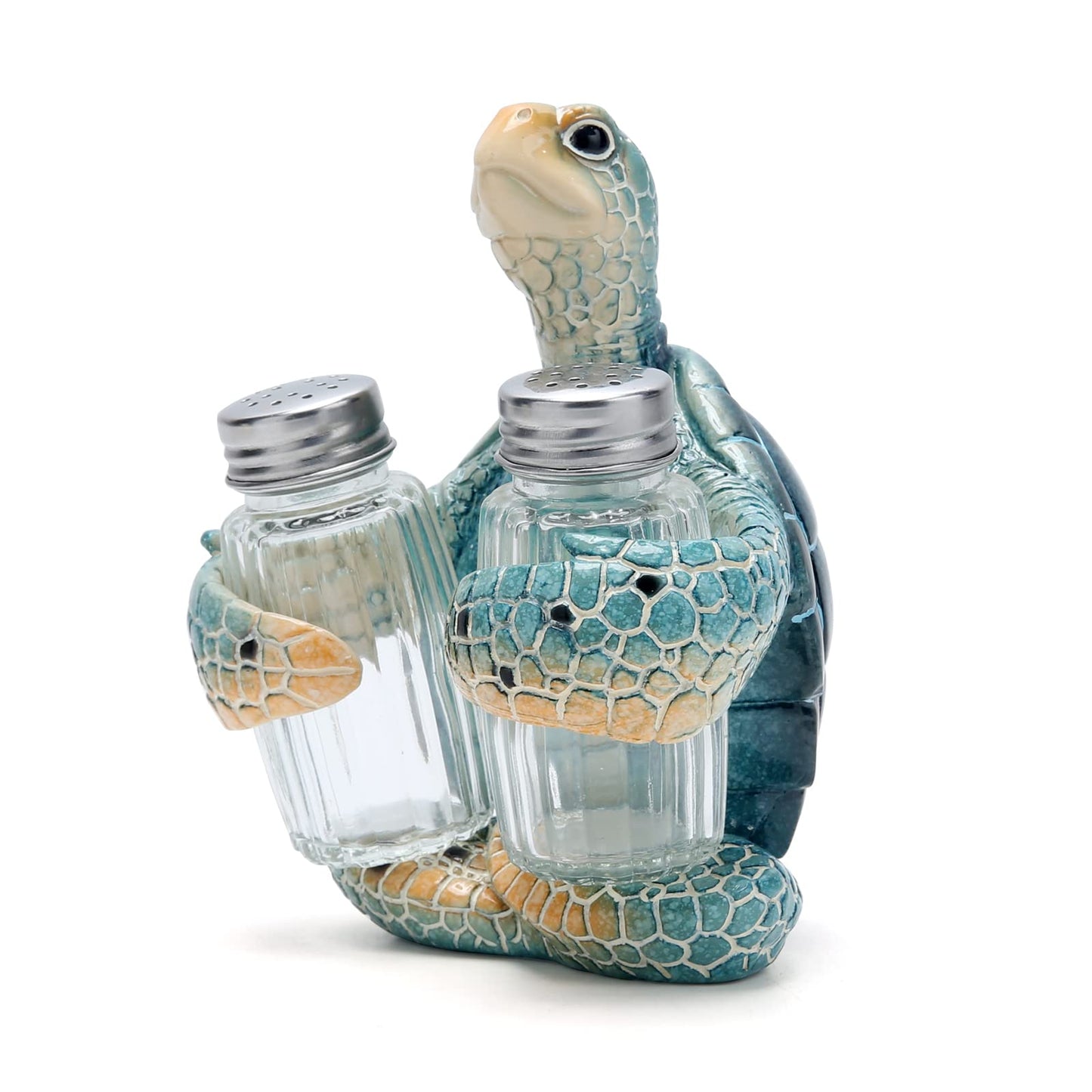 Hodao ocean animals indoor home decorations sea turtle decorative figurines kitchen organization and storage-Ocean Theme kitchen decor salt and pepper shakers holder set ocean animal gifts (Turtle)