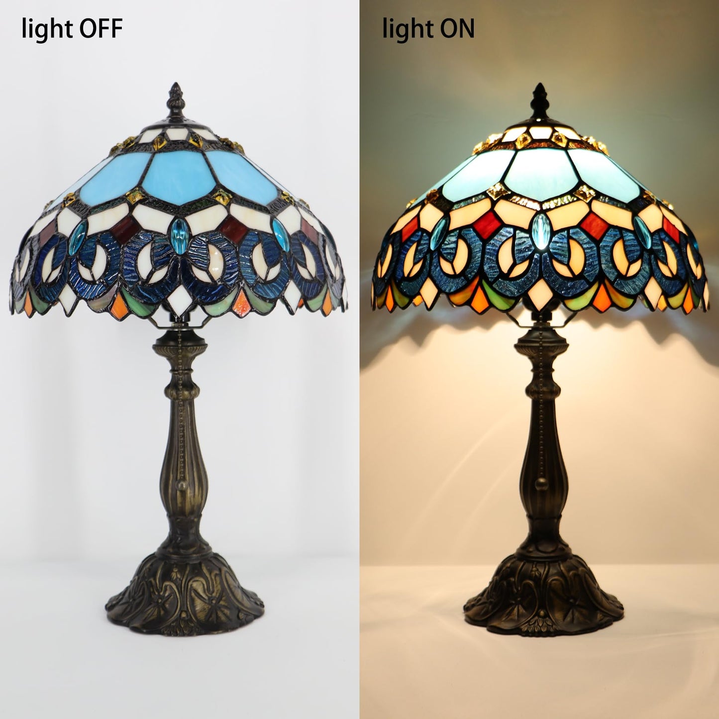 LXHCYOU Tiffany Lamp Stained Glass Table Lamp Bedside Reading Light W12H19 Inches (Sapphire Style)