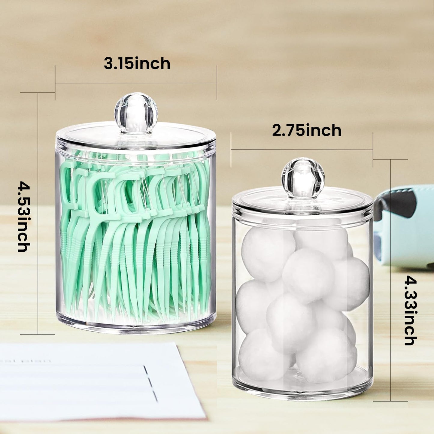 Tissue Box Cover, Square Facial Acrylic Tissue Holder with 2 Pack Clear Qtip Holder Dispenser, Bathroom Vanity Dresser Night Stand Essentials Accessories Decor, Modern Farmhouse Decor, Marble