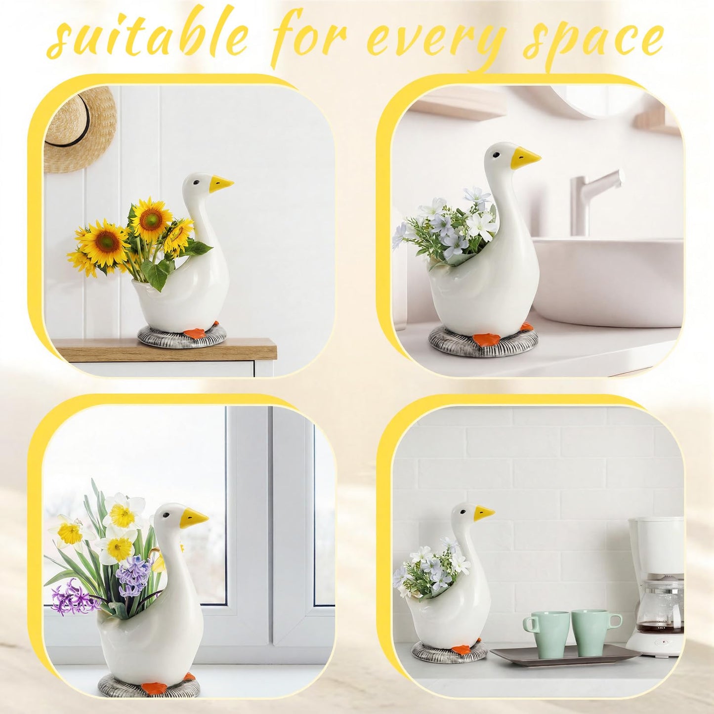 FoldTier Silly Goose Vase Ceramic Cute Flower Vase Goose Birthday Party Table Centerpieces White Animal Planter Pot Home Decor for Office Living Room Kitchen Bathroom Decor Housewarming Gifts