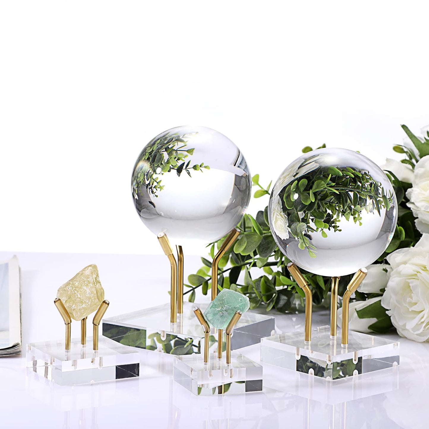 Hipiwe Gold Metal Arm Display Stand Easel with Acrylic Base Decorative Display Easel Holder for Sphere Crystal Ball Eggs Mineral Geodes Rock Seashell, X- Large