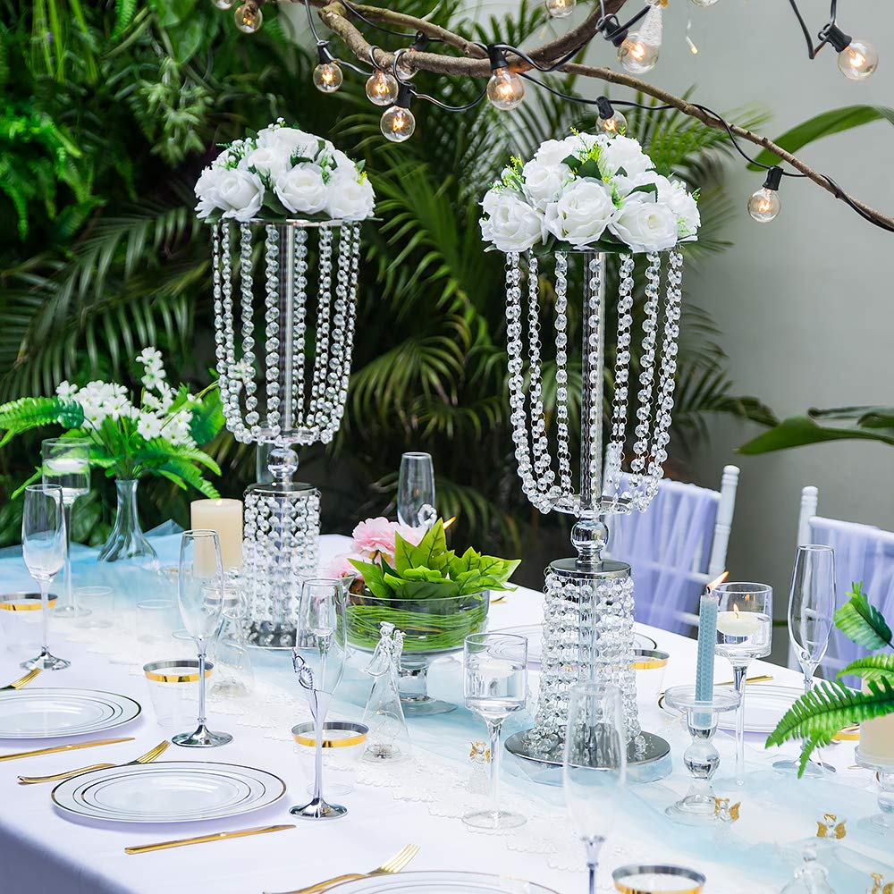 2 Pcs 23.75 inches Tall Crystal Metal Vase Flower Stand Holders Wedding Centerpiece Chandelier for Reception Tables Wedding Supplies