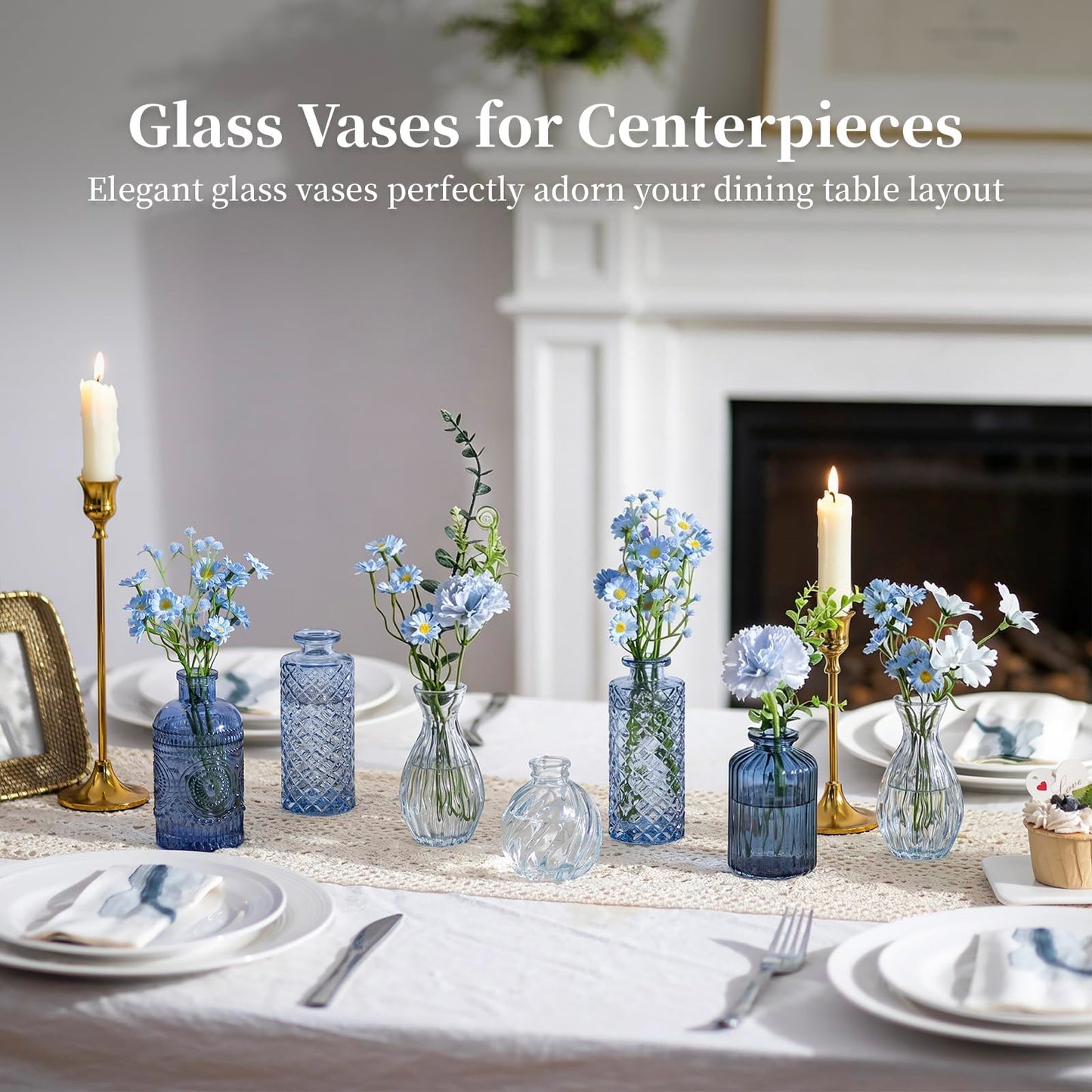 Glasseam Glass Bud Vases for Centerpieces, Vintage Embossed Small Vases