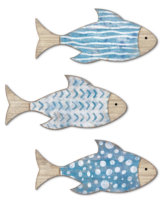 Putuo Decor 3 Pcs Wooden Fish Wall Decor - Beach Nautical Coastal Theme Fish Wall Sculpture - Lake House Ocean Decor - Vintage Ornaments for Home Bathroom Bedroom
