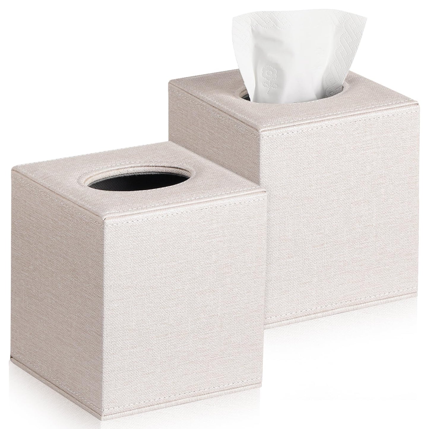 VZZNN 2 Pack Tissue Box Cover Square - Modern Cube Tissue Holder with Magnetic Base, Decorative Tissue Organizer for Bathroom Vanity, Dresser, Countertop, Bedroom, Office, and Car, Beige