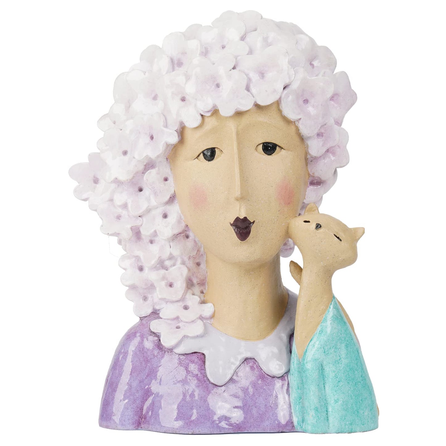 DiliComing Garden-Statues Women-Head Statues for Home Decor - 13 Inch Women with Cat Modern Art Statue, Resin Cat Sculptures for Garden, Tabletop, Livingroom and Office(Purple)