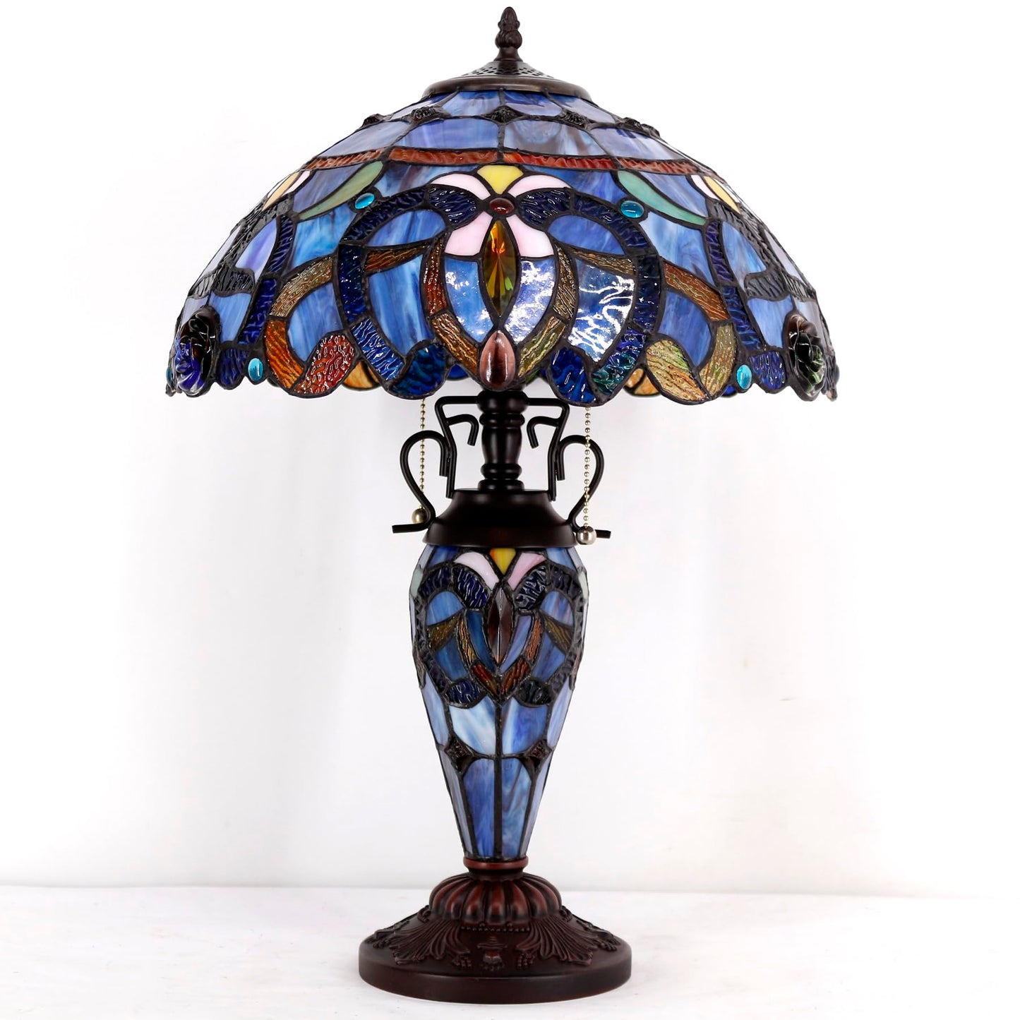 WERFACTORY Tiffany Style Table Lamp Stained Glass Mother-Daughter Vase Lamp
