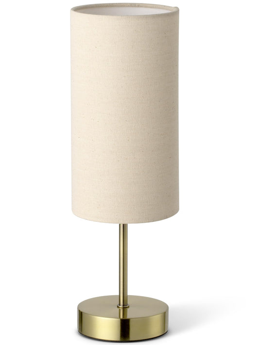 Small Side Table Lamp for Bedroom Night Stands, Round Linen Shade and Antique Brass Metal Base, Retro Minimalist Bedside Lamps for Dresser, Desk, Office, College Dorm, Warm Light, 5W LED Bulb Included