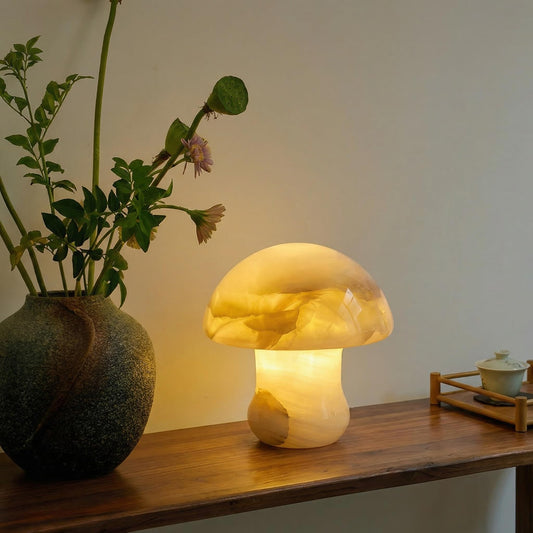 Natural Dolomite Marble Mushroom Lamp,Natural Gemstone Table Lamp Unique Crystal Veins Three-Color Temperature Dimmable LED Stone Lamp,Bedside Lamp, for Bedroom, Living Room Decorative Ambiance Lamp