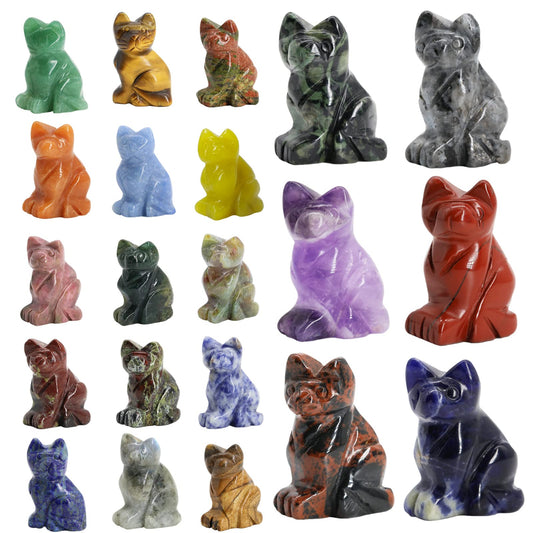 Wemeki Gemstone Cat Figurine Mix 6PCS, Crystal Sitting Kitten Healing Carved Lucky Animal Carving for Home Decor 1.5''