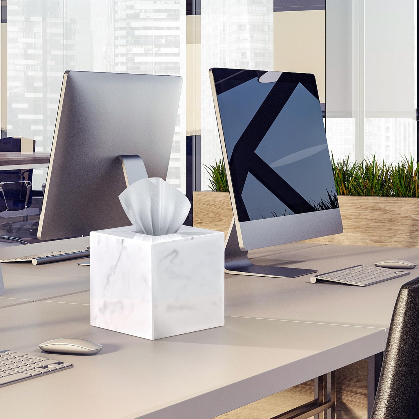 SILUT Stylish Tissue Box Cover Square, Marble Texture Tissue Box Holder, Decorative Tissue Holder for Bathroom, Kitchen, Vanity, Modern Tissues Organizer for Home, Hotel