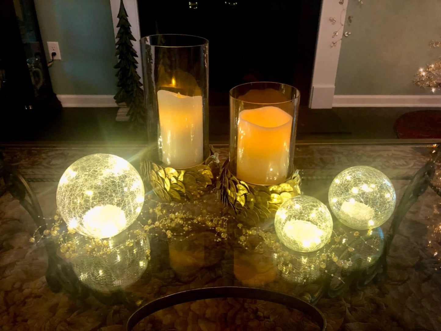 Crackle Globe LED Lamp Battery Operated – Gold Mercury Glass Ball Light for Festival Christmas Decoration, Living Room Indoor Decor (Batteries NOT Included, 3 Sizes Available)