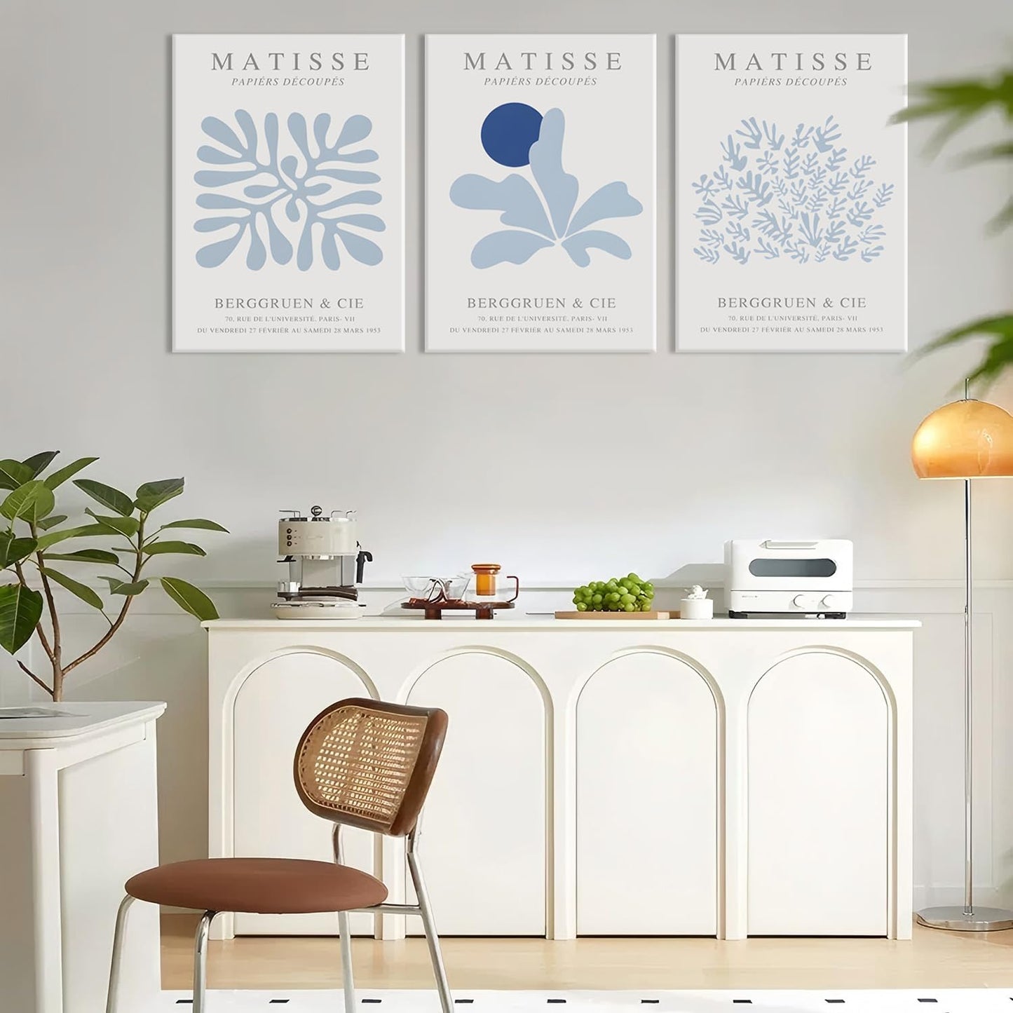 Framed Blue Posters Canvas Wall Art Set of 3 - Coastal Aesthetic Wall Decor Pictures Matisse Abstract Minimalist Prints for Bedroom Living Room Gallery Home Decoration 12×16 Inches