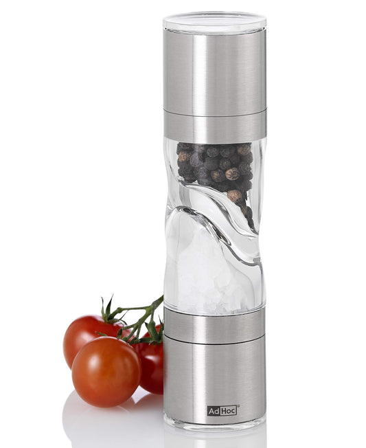 AdHoc Mini Duo Salt and Pepper Mill - Salt & Pepper Grinders with Ultra-Sharp Grinding Mechanisms - Refillable Mills & Spice Shakers with Adjustable Grinding - Stainless Steel/Acrylic