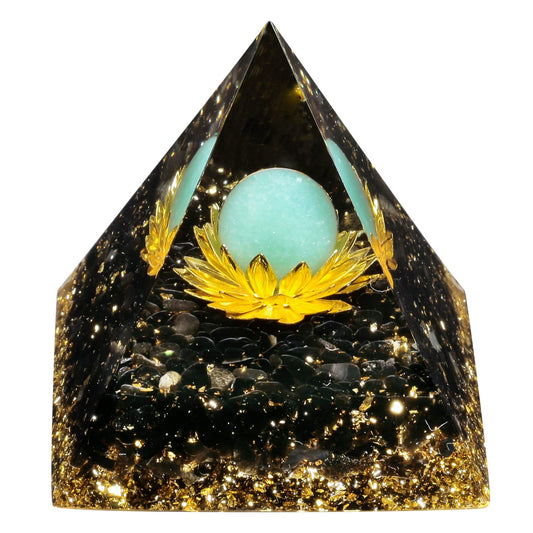 Rockcloud Orgone Pyramid Crystal Stone Sphere on Lotus Base Energy Generator for Chakra Balancing Meditation, Green Aventurine