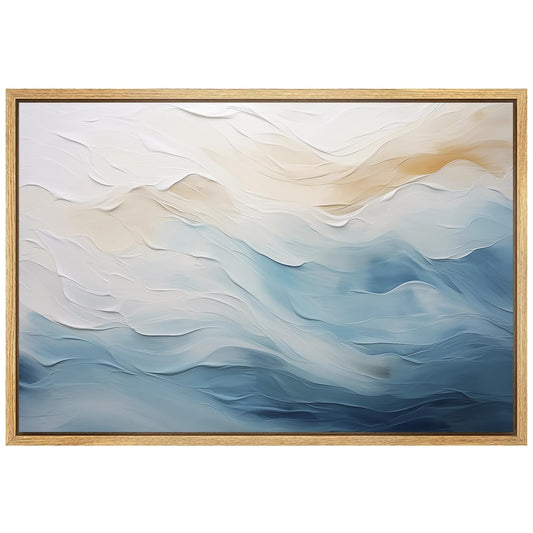 Blue Ocean Picture Abstract Sea Print Modern Wave Paintings White Blue Artwork Coastal Modern Wall Art Trendy Beach Prints Abstract Seascape Painting Ocean Wave Pictures for Bedroom 16x24in No Frame