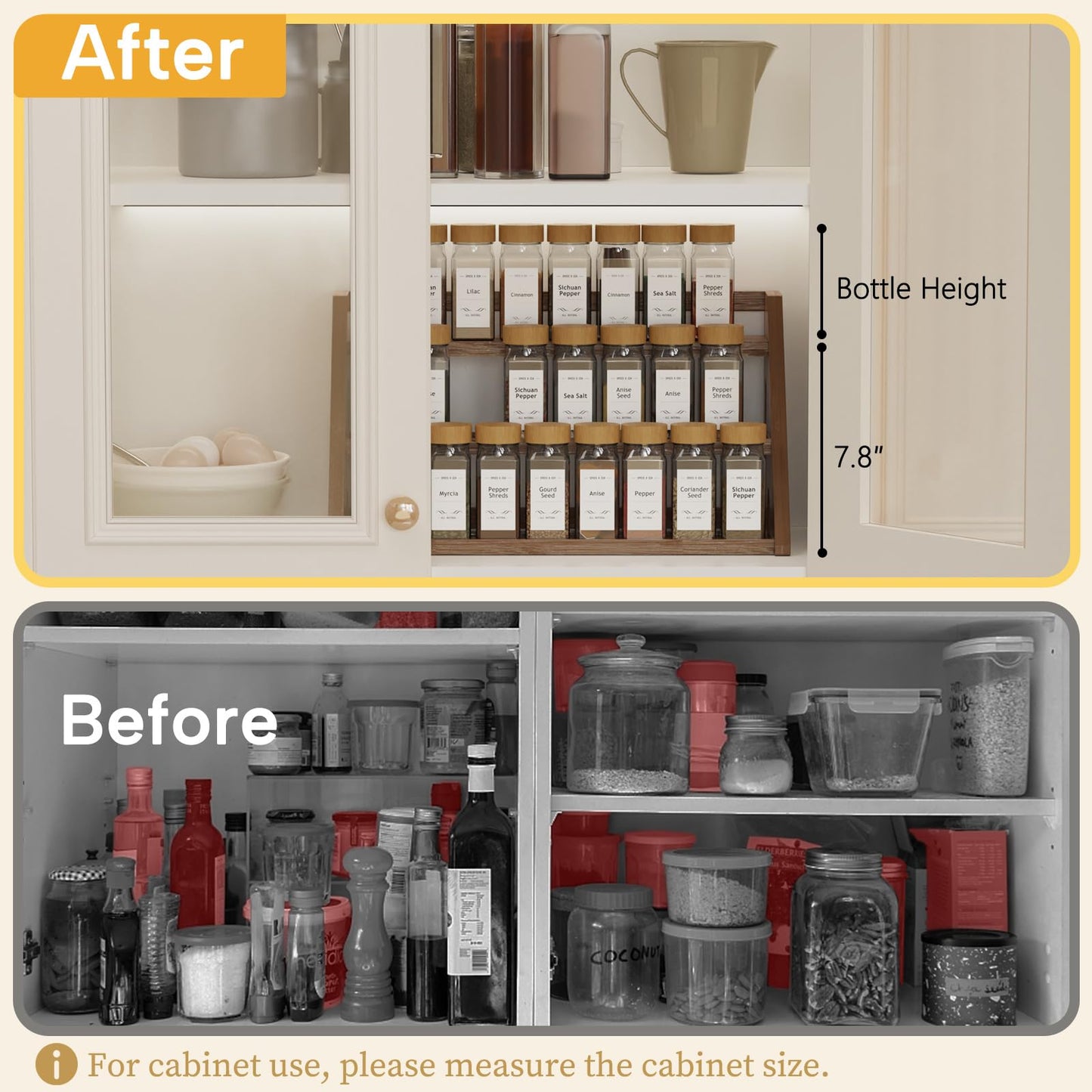 CCHIDG Bamboo Spice Rack Organizer -3-Tier Spice Rack for Countertop,Cabinet Spice Rack Organizer for 24 Spice Jars(4oz)，Step Shelf (Walnut)