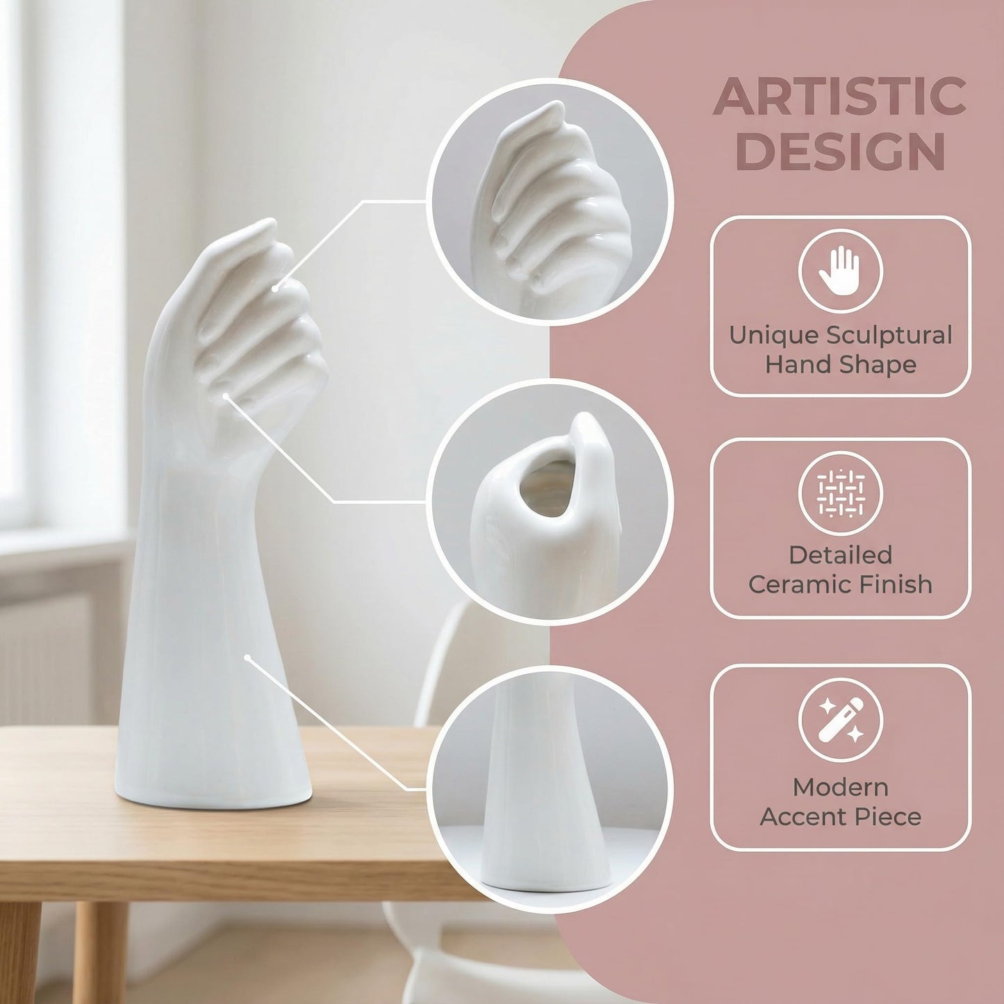 Unique Flower Vase - Mannequin Hand Ceramic Hand Vase, 9 Inch Modern Art White Arm Vase Unique for Dried Flowers, Unique Tabletop Decor for Home Office Desk