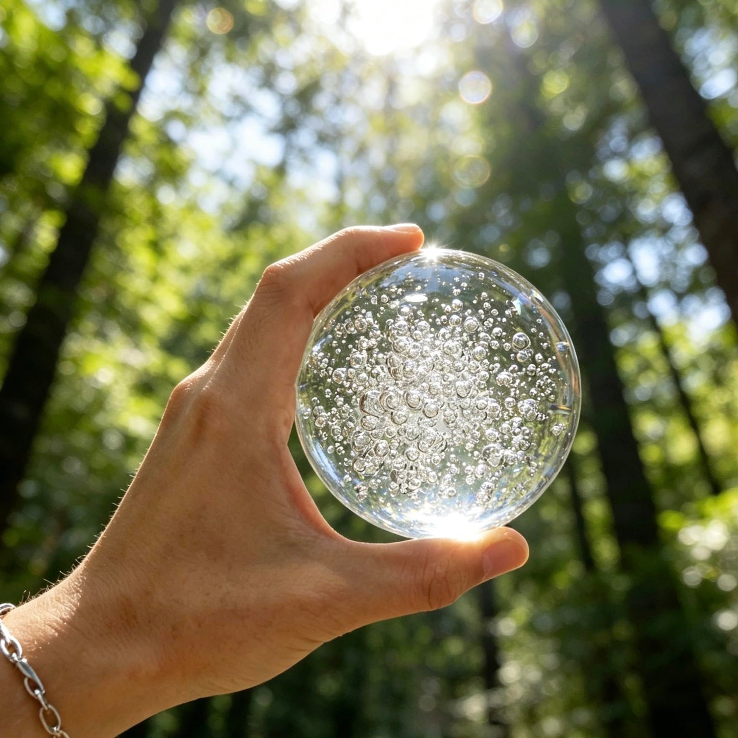 COQIRAUSEN 80mm Bubble Crystal Ball, 3.2in Handcrafted Solid Glass Photography Decorative Sphere Water Fountain Bubble Ball Sphere Home & Party Decor for Teens, Friends, Girls and Boys