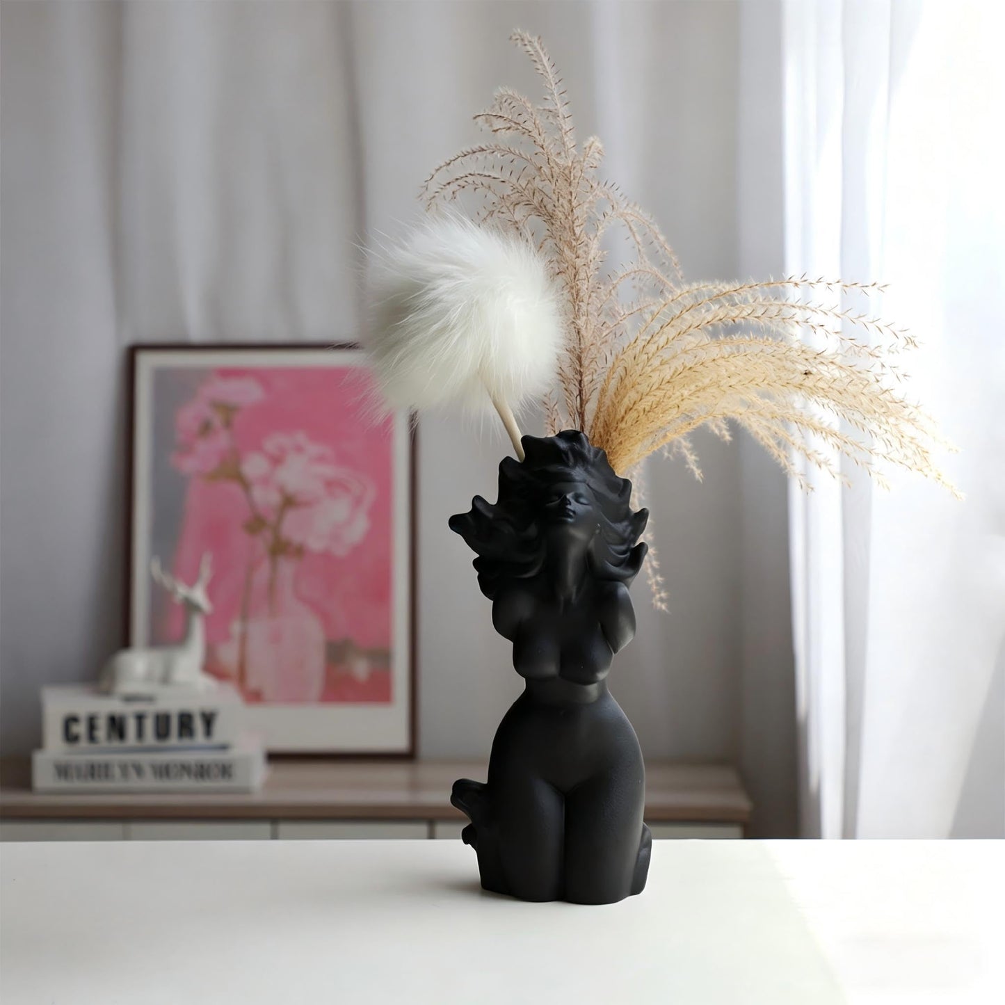Artistic Female Form Ceramic Sculpture Body Vase, Black Ceramic Butt & Bust Planter Pot for Home Decor – Funny Unique Vase Centerpiece with Modern Aesthetic (Black)