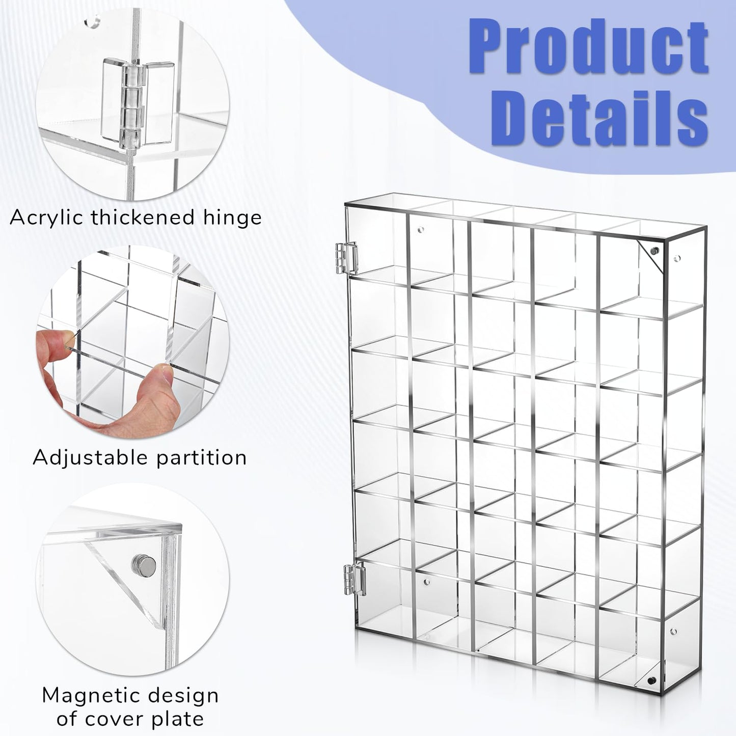 Oqqlin Adjustable Rock Display Case, 30 Grid Clear Acrylic Crystal Display Case with Lid Mineral Stones Collection Box for Rocks, Gemstones, Collectibles