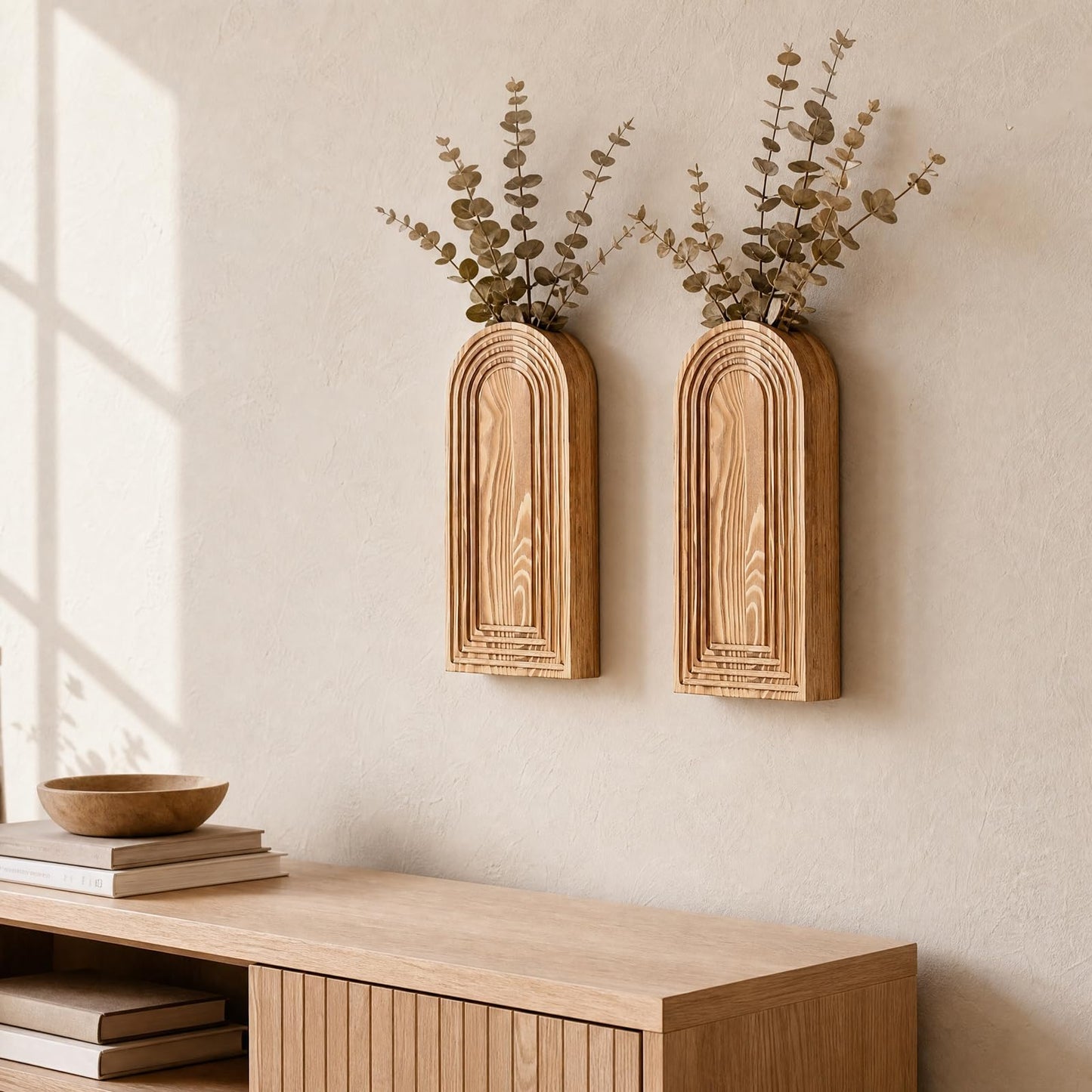 Wooden Wall Vase Set, Hanging Planters for Modern Wall Decor