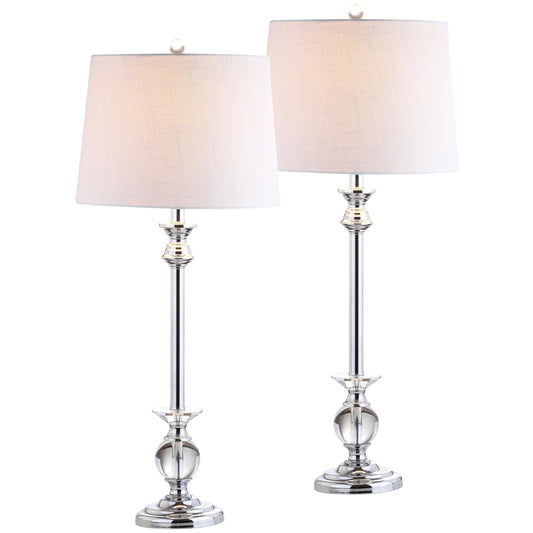 JONATHAN Y 33" Crystal and Chrome LED Table Lamp Set of 2, Contemporary Clear Metal Lamps for Living Room Bedroom, White Linen Drum Shade, LED Bulbs Included, UL Listed JYL2056A-SET2