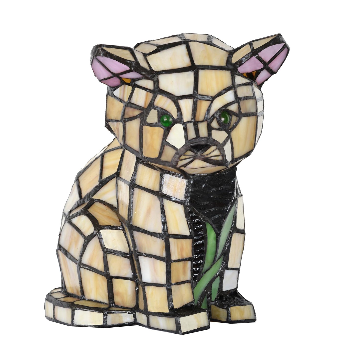 HomeBeauty A0006 Tiffany Lovely Cat Table Lamp Handmade Stained Glass Animal Night Light, 5.5" W x 8" H Accent Lamp for Living Room Bedroom Home Decoration, Bulb Included