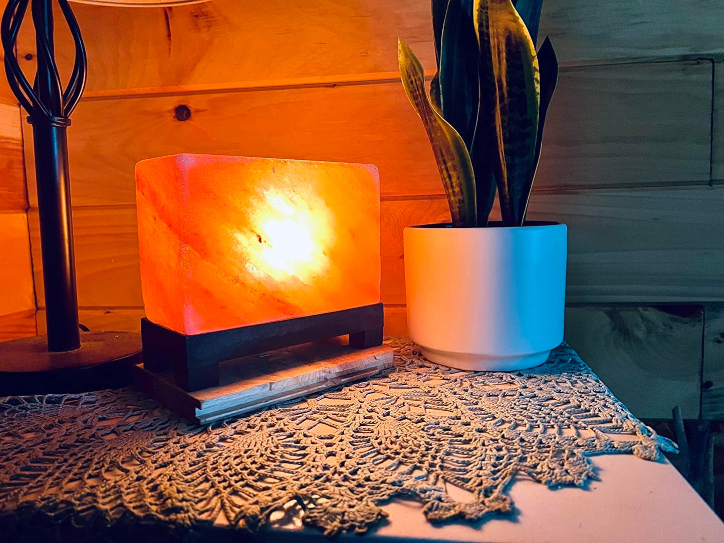NatureBoost HL Himalayan Pink Salt Lamp 6.5 x 7.5 x 4 Inches – Natural Rectangular Crystal Rock Salt Lamp with Wooden Base, Dimmer Switch & 2 Bulbs – Soothing Amber Night Light for Home & Office
