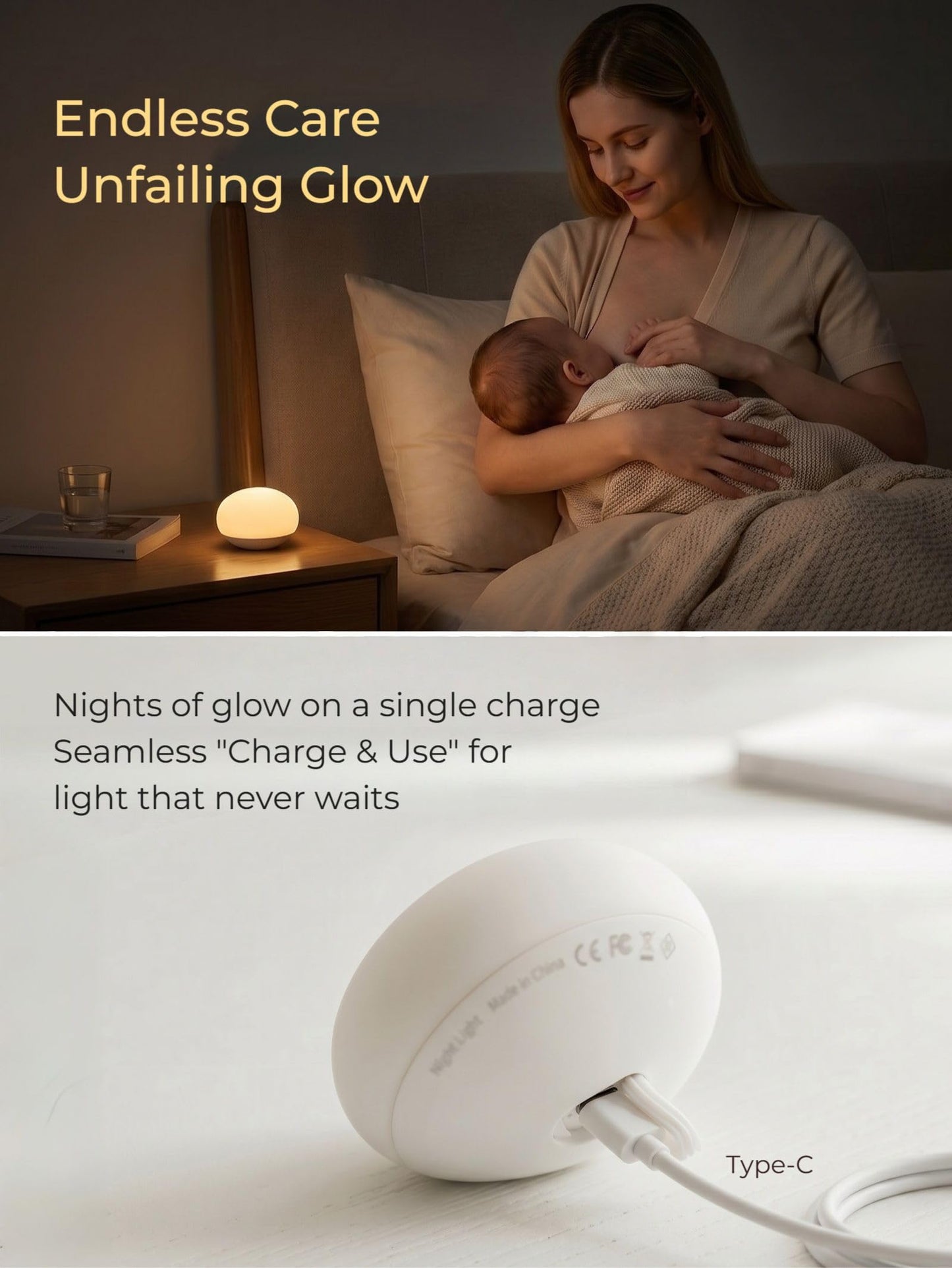 EASZZZ Baby Night Light, Nursery Night Lights for Breastfeeding, Soft BPA Free Silicone Touch Night Lamp, Eye Caring, Easy Flip Design, Stepless Dimming, 1-Pack