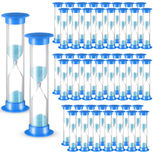 Queekay 48 Pcs 2 Minute Sand Timer for Kids, Mini Hourglass Bulk Sand Clock Timer for Adult Kids in Classroom Kitchen Games Office School(Blue)