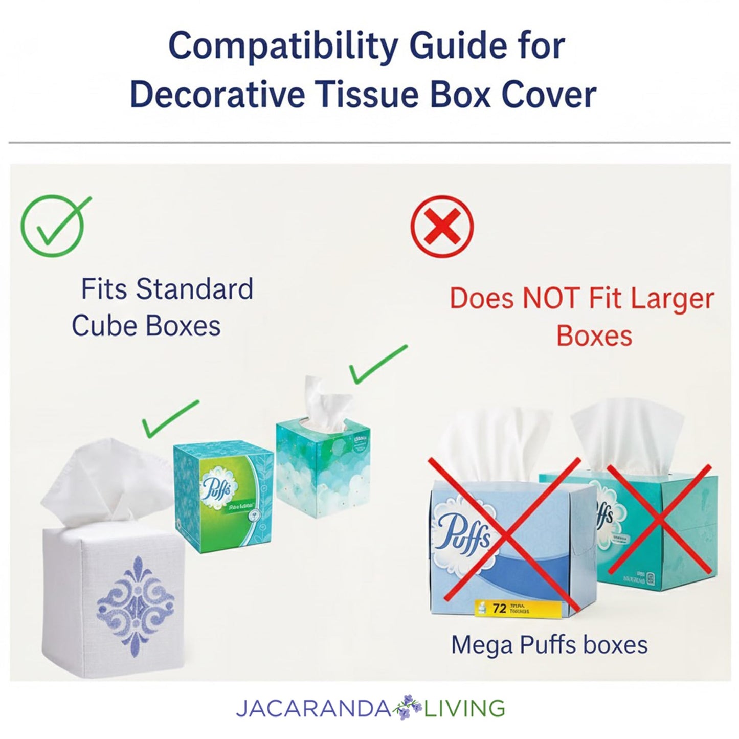 Jacaranda Living Square Tissue Box Cover, Linen/Cotton Fabric Tissue Holder, Decorative Cloth Tissue Cube Cover, Embroidered Bee Designs, Napoleon Bee Wreath (White)