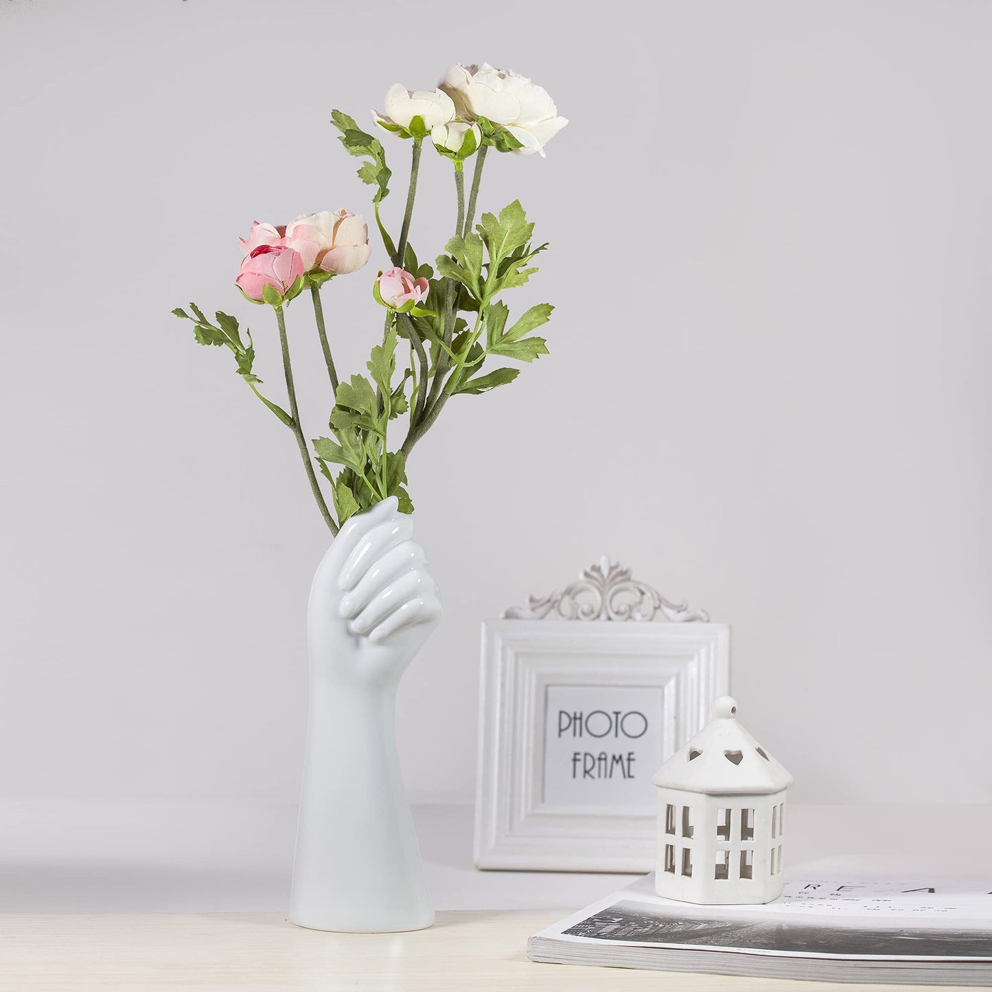 OYMOMYO Human Body Ceramic Hand Vase, Arm Body Shaped Small Flower vase Modern Aesthetic Decorative White Ceramic vases for Home Living Room décor