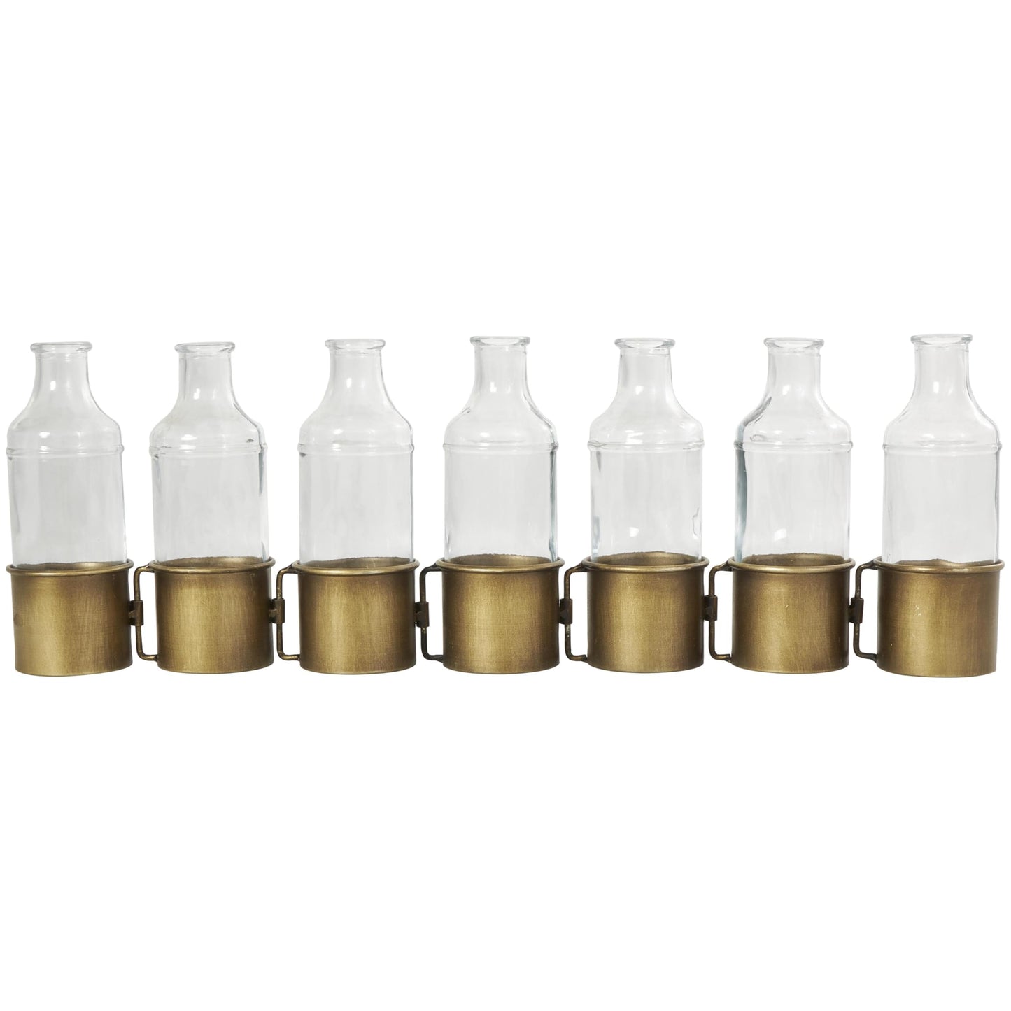 Deco 79 Metal Decorative Vase Adjustable Bottle Centerpiece Vase with Clear Glass Bottles, Flower Vase for Home Decoration 22" x 3" x 8", Gold