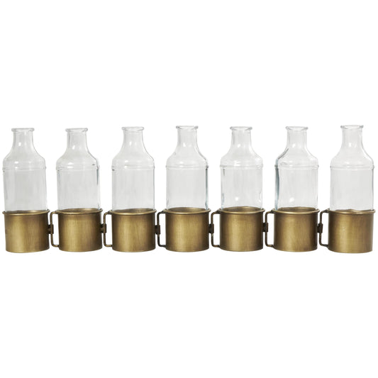 Deco 79 Metal Decorative Vase Adjustable Bottle Centerpiece Vase with Clear Glass Bottles, Flower Vase for Home Decoration 22" x 3" x 8", Gold