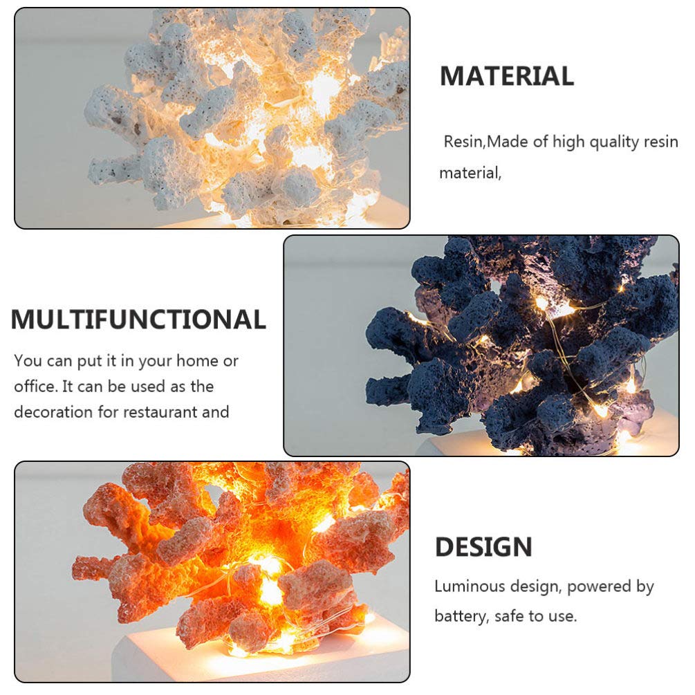 NUOBESTY Luminous Resin Coral Ornament Mediterranean Style Faux Coral Sculpture Table Decor Battery Operated for Home Office Restaurant