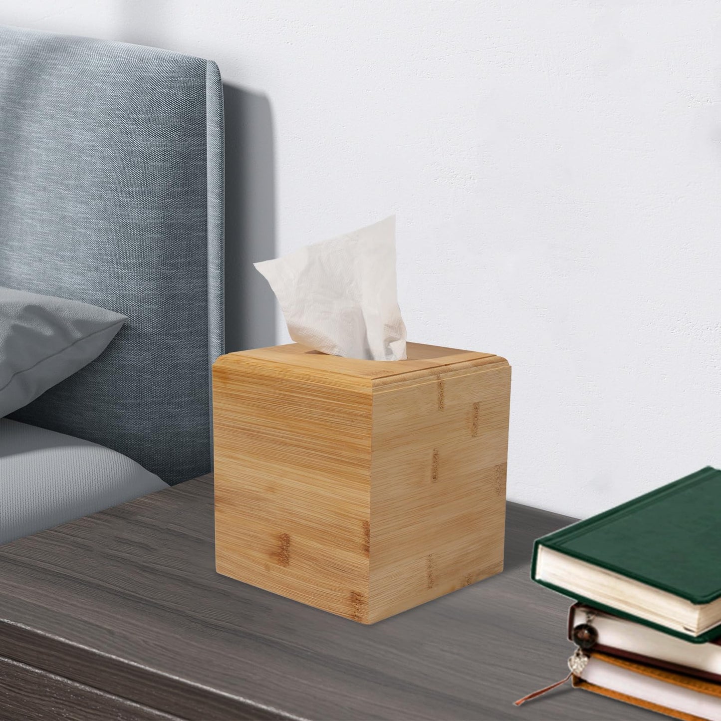 Tissue Box Cover Square for Kleenex - Handmade Tissue Holder for Tabletops, Bathroom, Office & Modern Farmhouse Decor - Decorative Bamboo Tissue Box Cover with Universal Fit