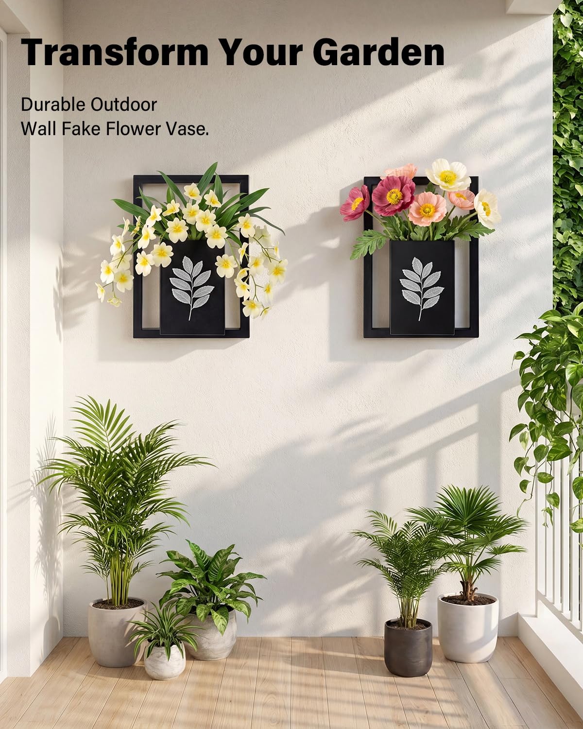 Hoolicute Wall Planter Vase Set of 2 - Black Metal Hanging Planter for Indoor Plants & Flowers, Frame Wall Mounted Planter for Art Home Wall Decor for Living Room, Bedroom, Bathroom, Entryway, Hallway