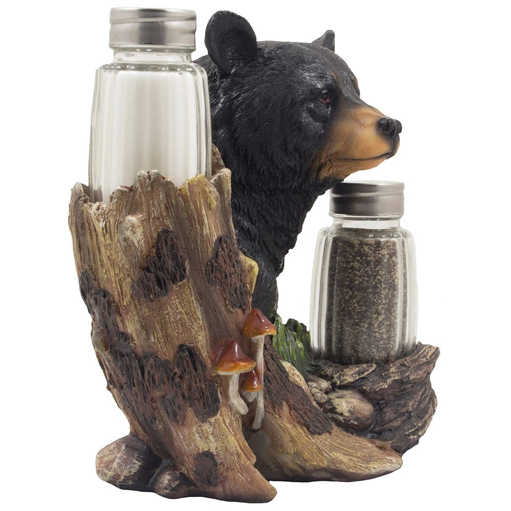 Black Bear Glass Salt and Pepper Shaker Set Sculpture Kitchen Decor in Rustic Lodge and Cabin Figurines by Home-n-Gifts
