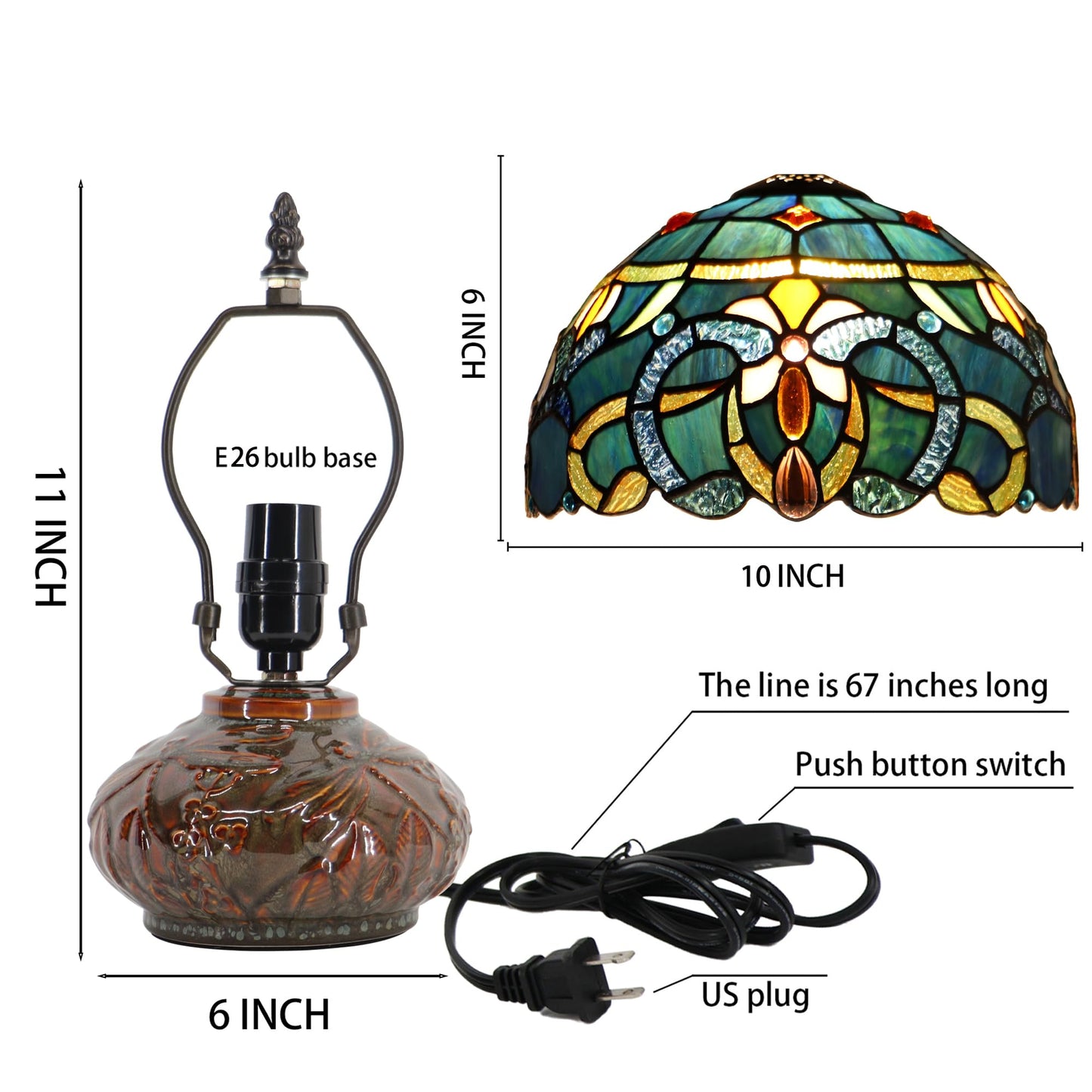 LXHCYOU Small Tiffany Table Lamp, 10X10X11 Inch Mini Stained Glass Mushroom Desk Light Memory Sympathy Ceramic lamp (Blue Baroque Style)