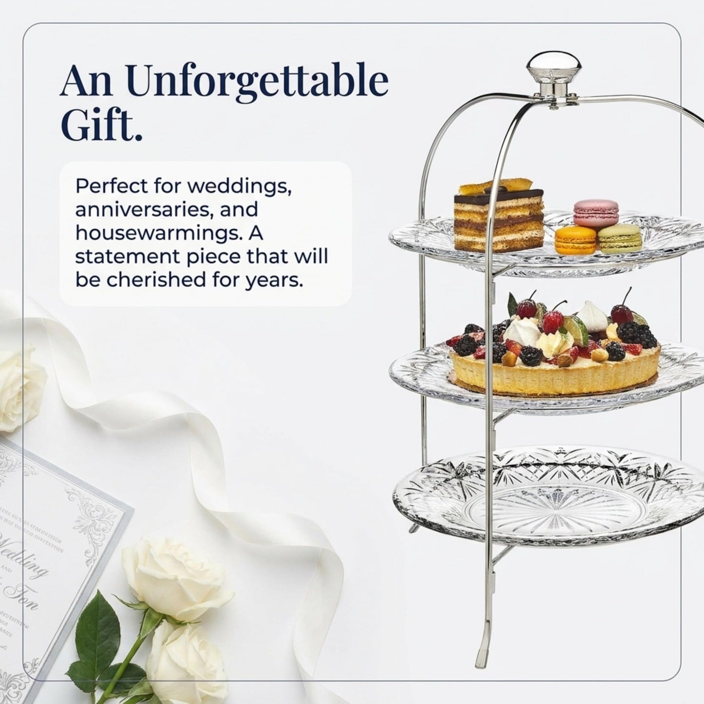 Godinger 3 Tiered Platter Stand - Dublin Crystal Collection