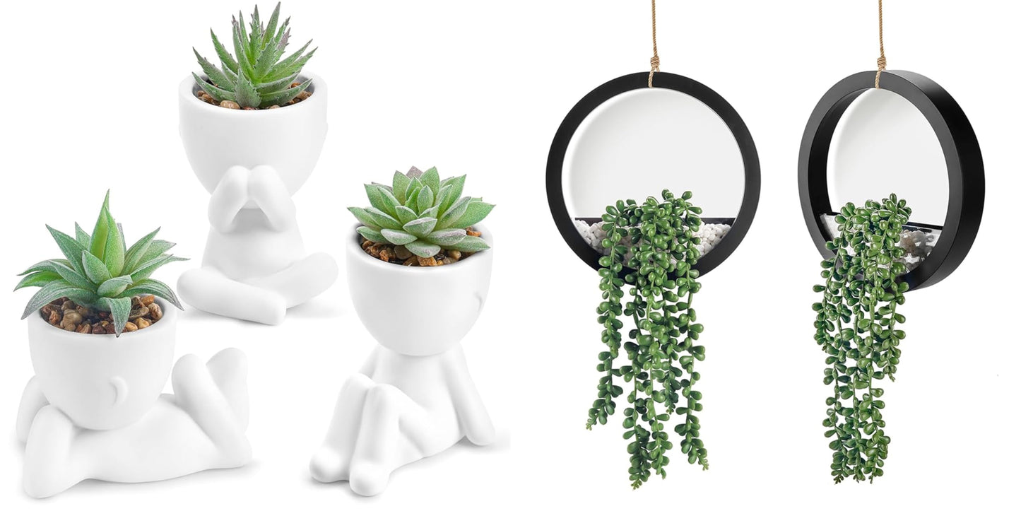 Der Rose Bundle of 3pcs Fake Succulents Plants and 2 Pack Fake Plants Hanging Artificial Succulents Plants for Bathroom Bedroom Home Room Decor