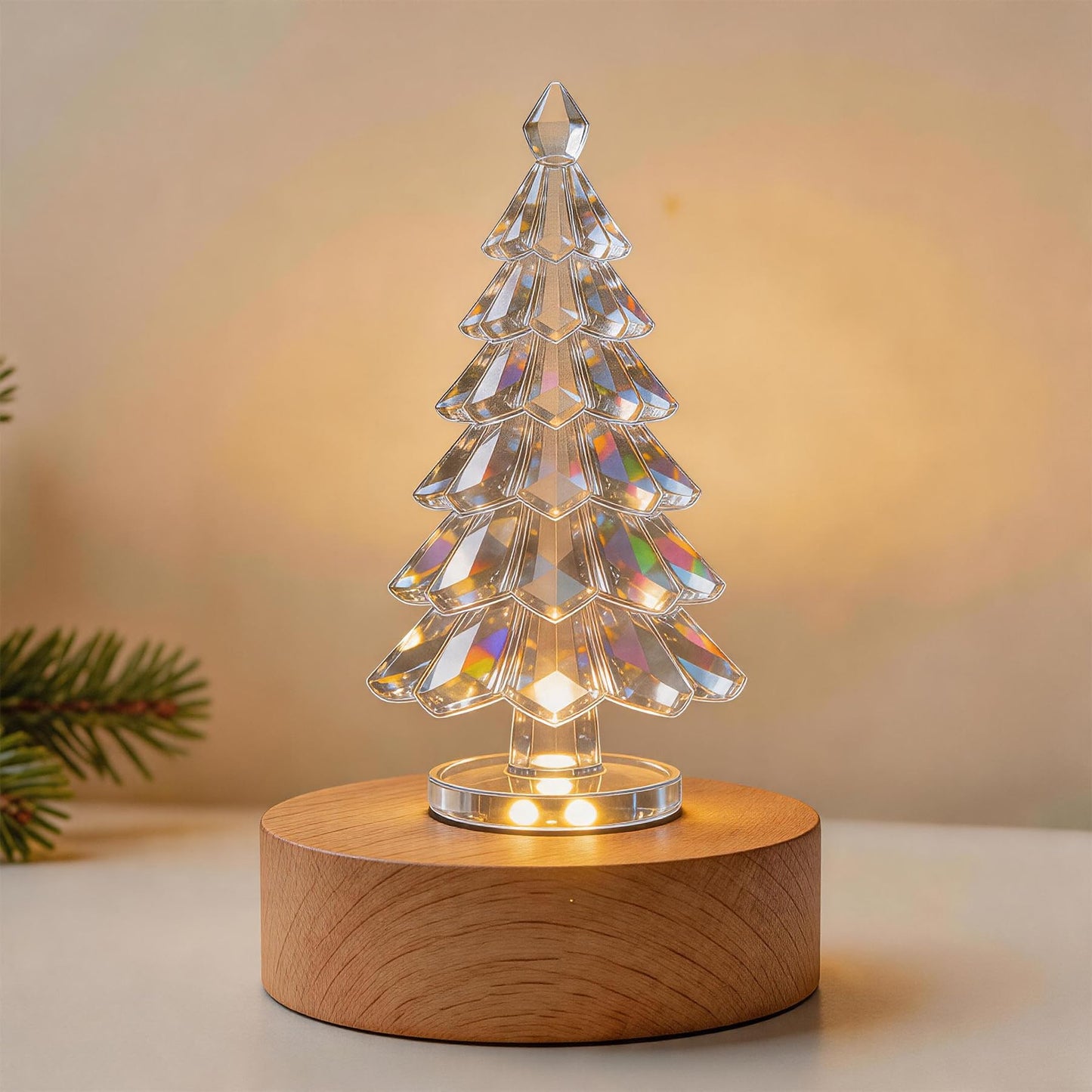 Bituulor Battery Power Led Light Stand for 3D Crystal Art Glass,Warm Light,Wood,4 inch