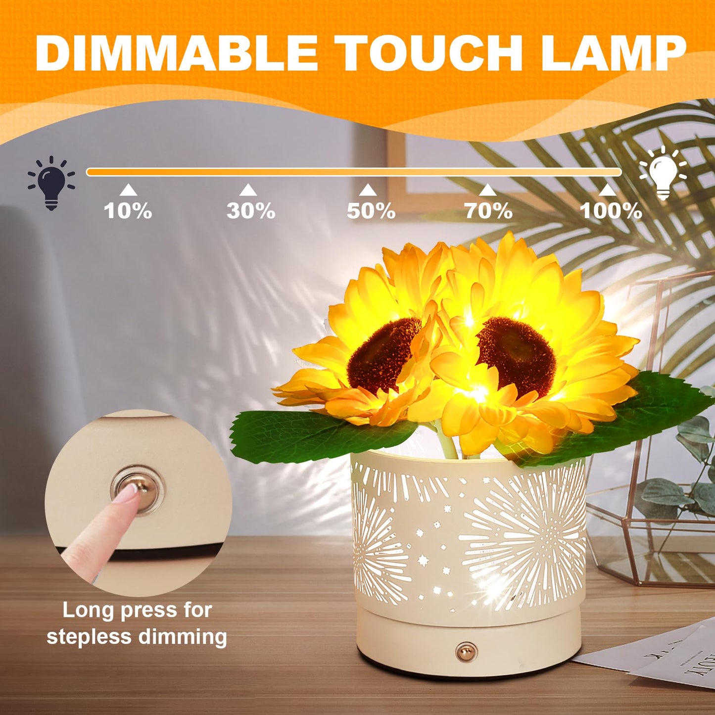 AMWGIMI Women Gifts Sunflower Flower Lamp Touch Table Lamp 3-Colour Dimming