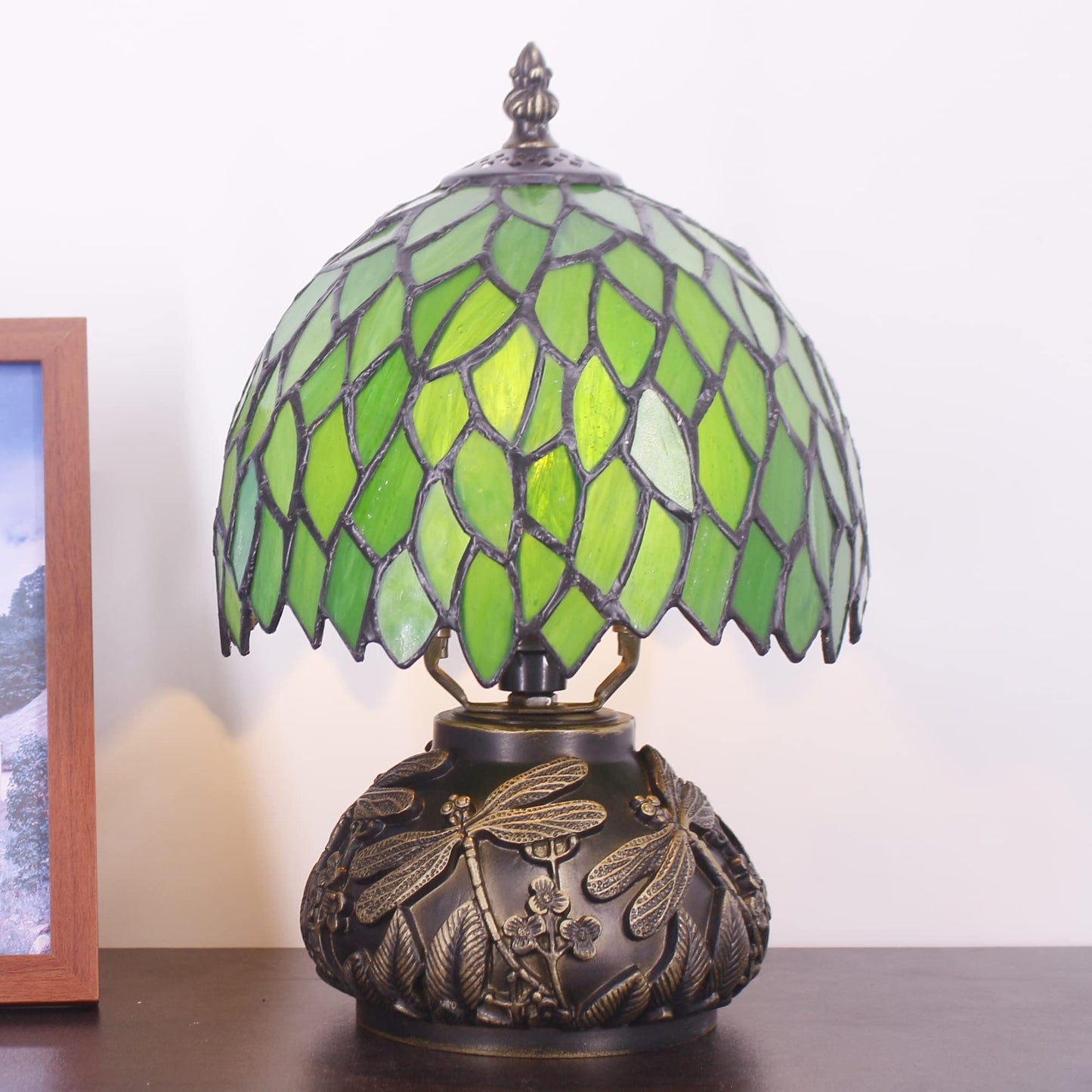 Small Tiffany Lamp Mini Stained Glass Table Lamp Green Wisteria Leaf Style
