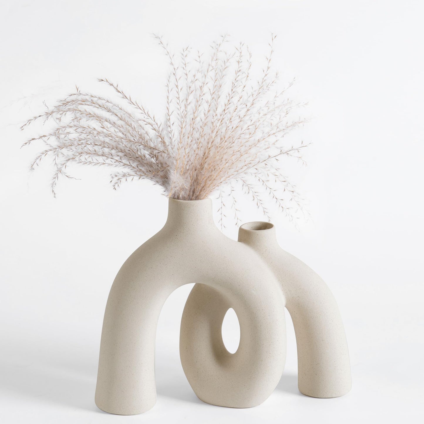 Ceramic Hug Vase (Creamy White) Modern Donut Style Hugging Vases for Flowers Minimalist Decor – Hollow Ceramic Waterproof Home Decor Vases for Living Room, Bed Room, Book Shelf, Entryway, Table