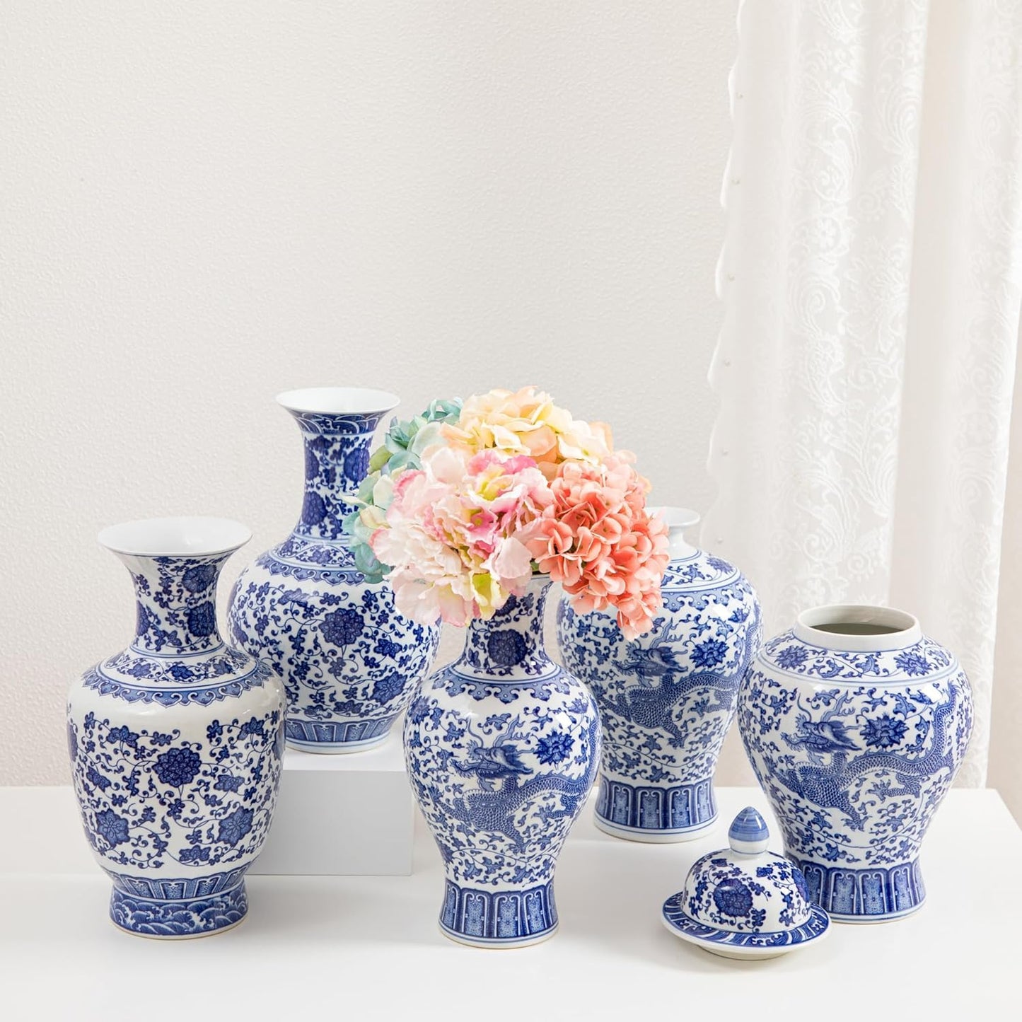 SILINE 12.4” Classic Blue and White Porcelain Vase, Art Decor Big Vase,China Jingdezhen Handmade Ceramic Flower Bottle -YuweiPing